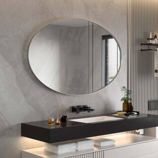 PAIHOME 22 in. W x 30 in. H Medium Oval Stainless Steel Framed Wall Bathroom Vanity Mirror Decorative Mirror in Brushed Silver HD-22301-SOSV