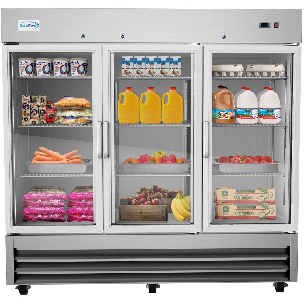 Koolmore 81 in. W 72 cu. ft. Commercial Refrigerator 3 Glass Doors in Stainless Steel CRIR-3GD