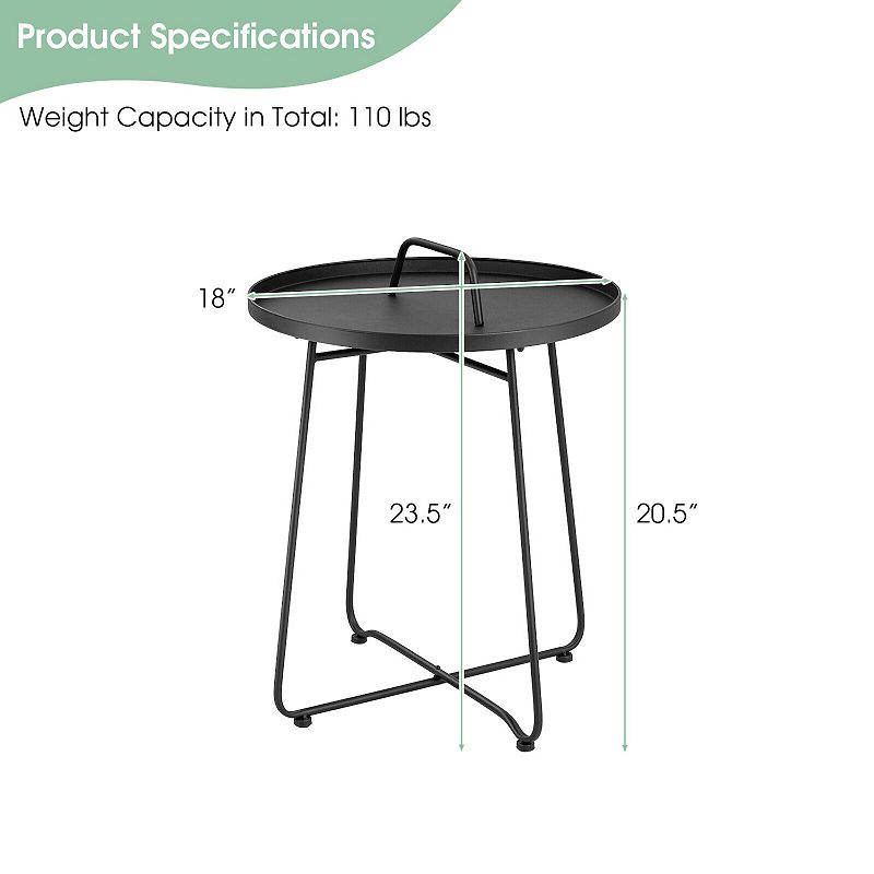 Outdoor Metal Patio End Side Table Weather Resistant with Handle