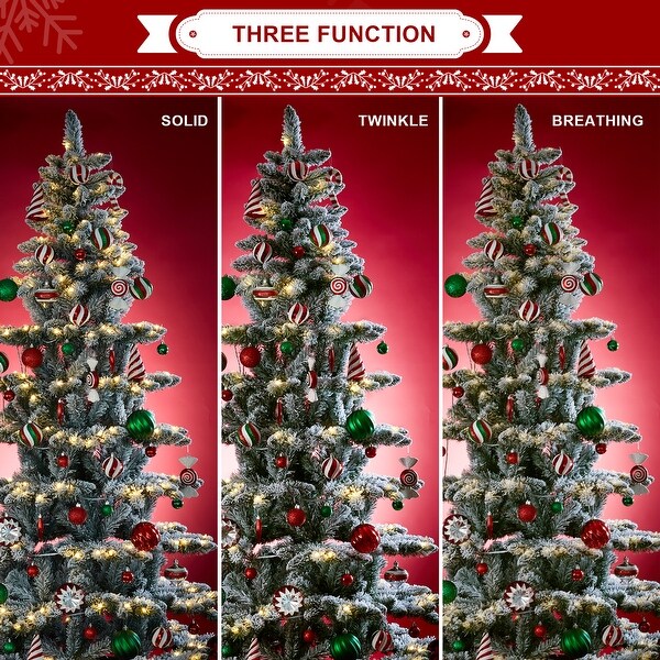 Glitzhome 7.5ft/9ft PreLit Flocked Slim Spruce Artificial Christmas Tree with Warm White Lights