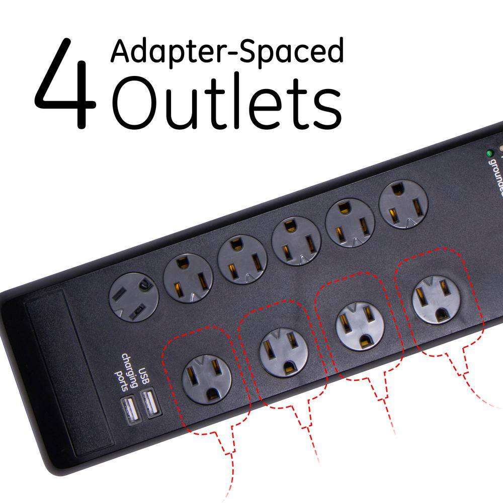 GE 10-Outlet 2 USB Port Premium Surge Protector 14096