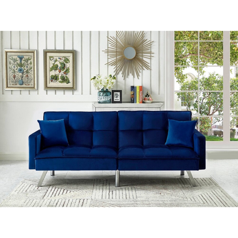 Comfortable Velvet Multi position Sleeper Sofa Bed