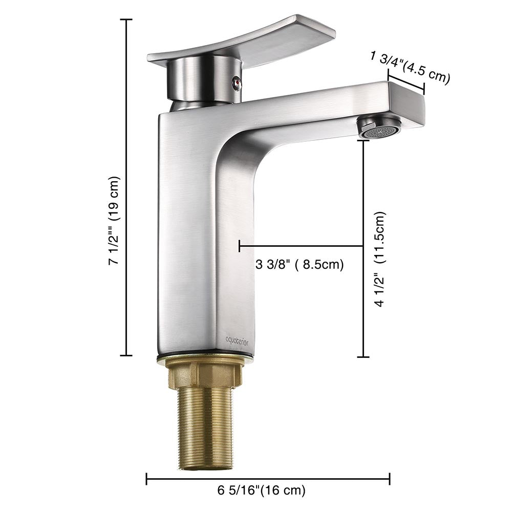 Aquaterior Bathroom Faucet Single Hole Square 1-Handle Cold Hot 7.5