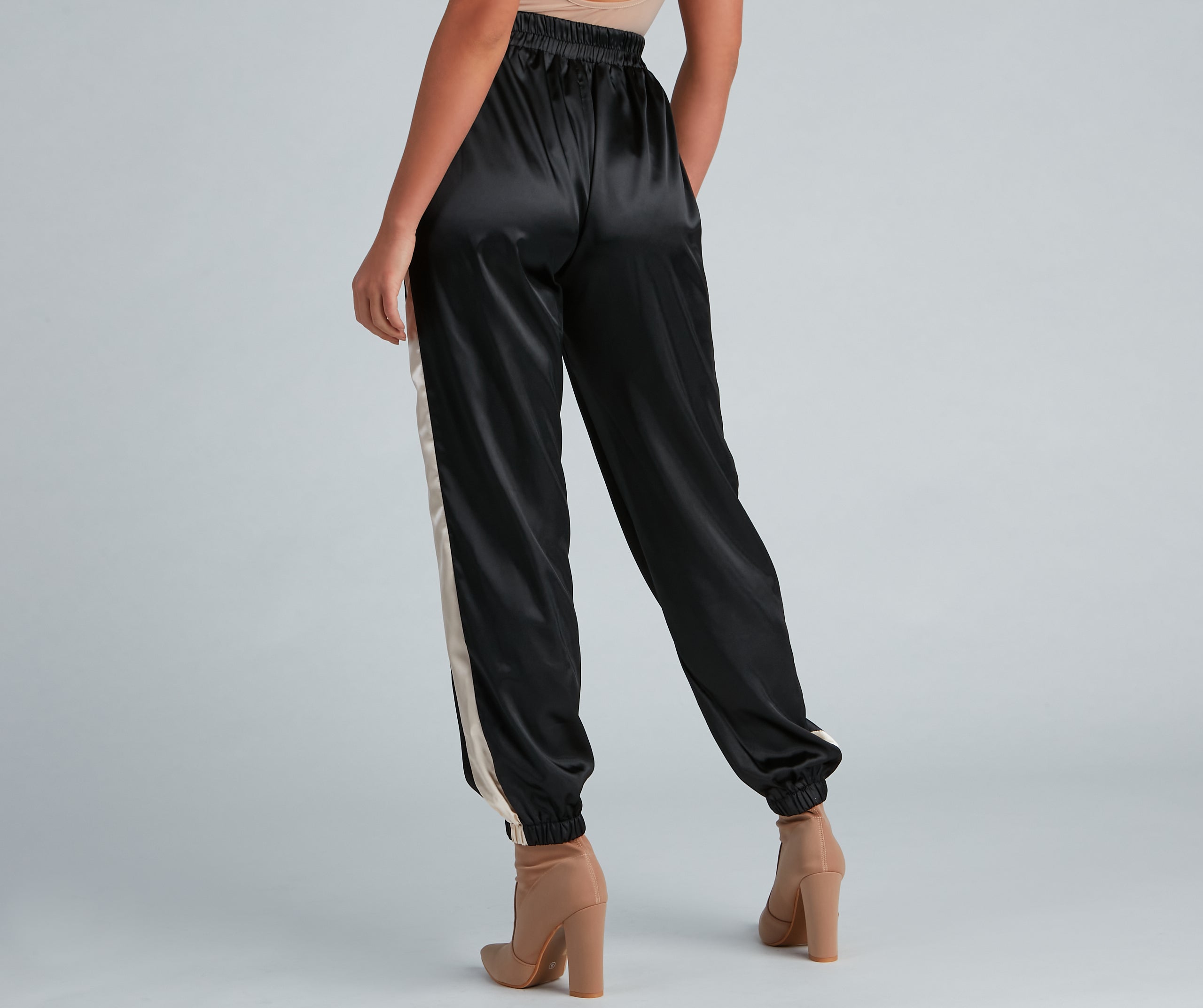 Sleek Striped Satin Joggers