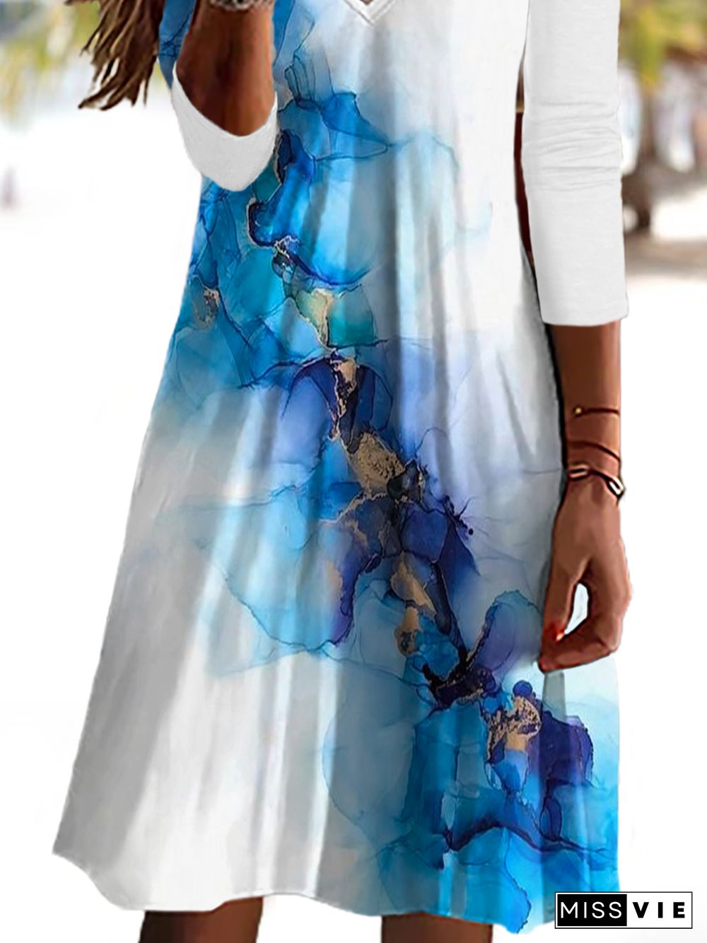 Plus size Casual Printed Long Sleeve Dresses