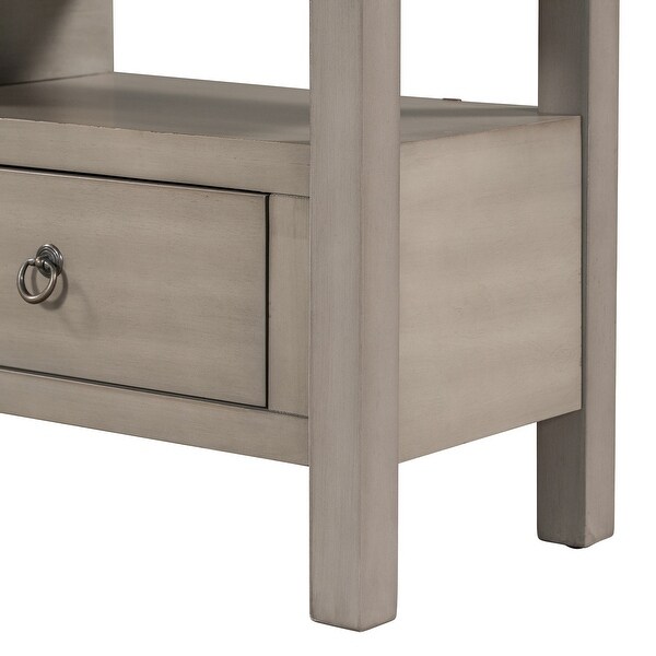 Rustic Solid Console Table Double-Storey Tabletop with Three Drawers