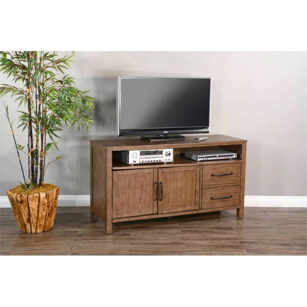 Pemberly Row 56 quotTransitional Wood TV Console in Taupe Brown   Transitional   Entertainment Centers And Tv Stands   by Homesquare  Houzz