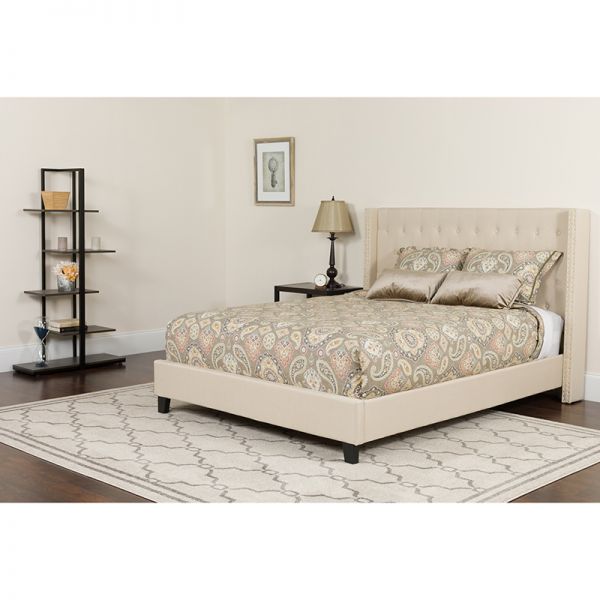 Riverdale Twin Size Tufted Upholstered Platform Bed in Beige Fabric