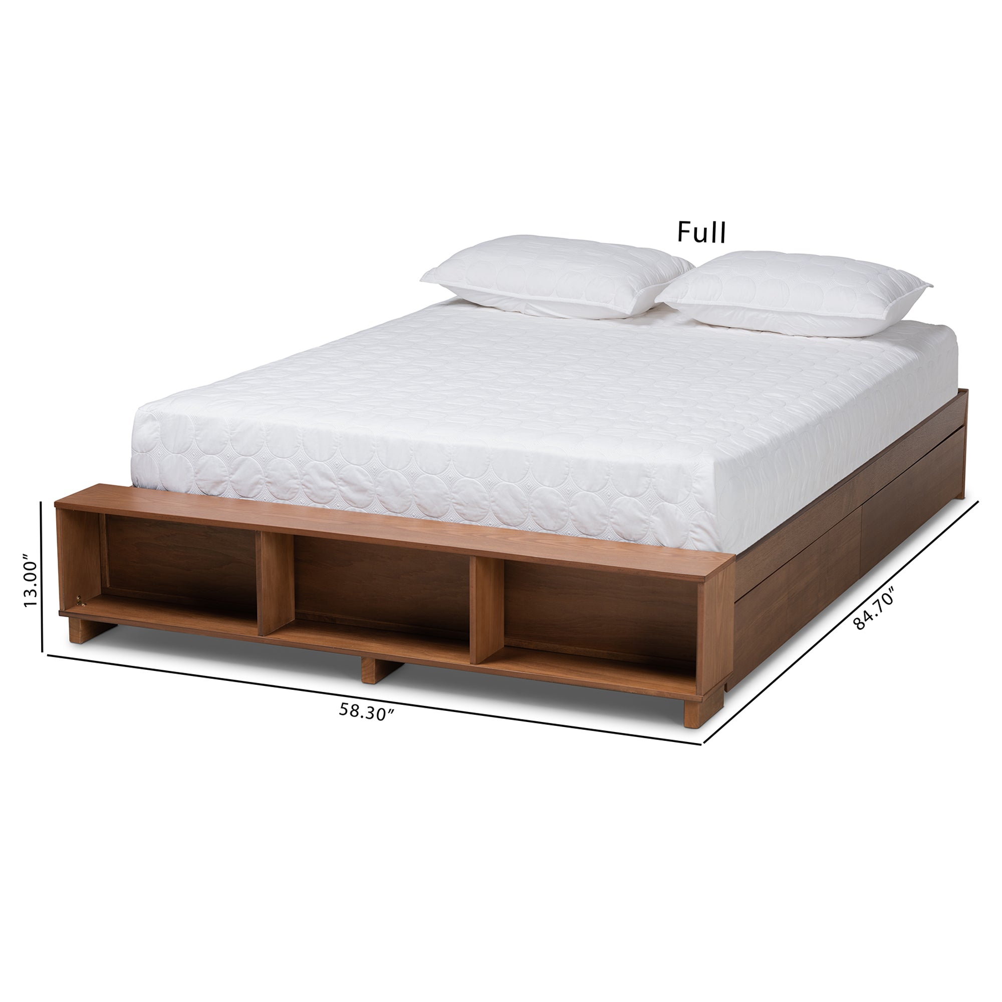 Baxton Studio Arthur Modern Rustic Ash Walnut Brown Finished Wood Full Size Platform Bed with Built-In Shelves