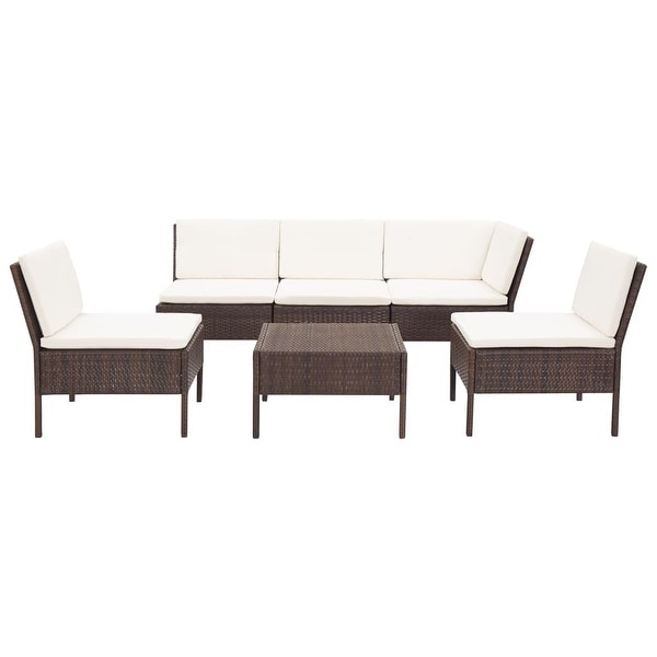 vidaXL 6 Piece Patio Lounge Set with Cushions Poly Rattan Brown