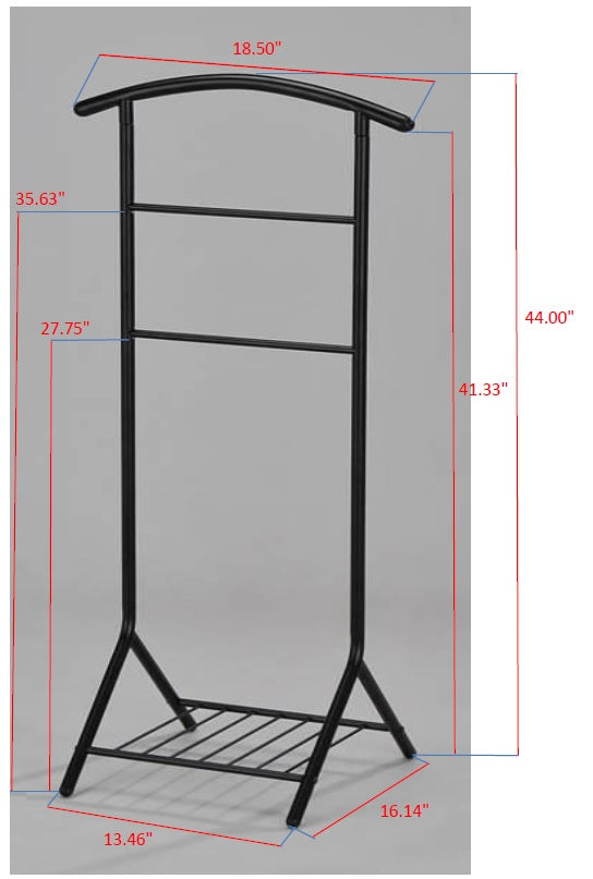 Black Metal Coat Suit Valet Stand Organizer Rack With Storage Shelf