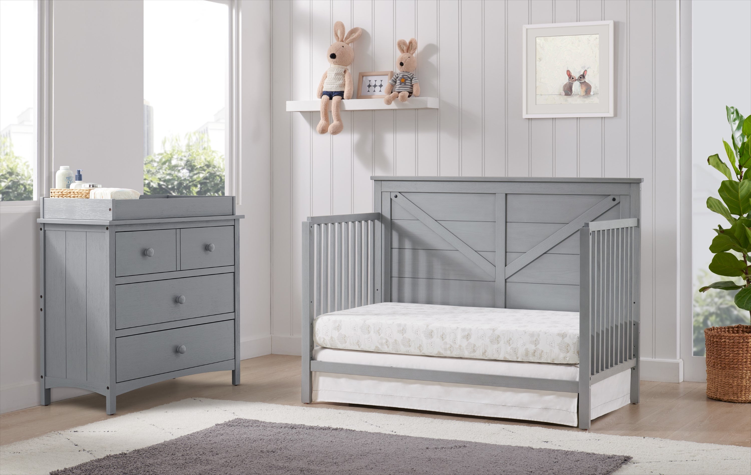 Oxford Baby Montauk 4-in-1 Convertible Crib, Farmhouse Gray, GREENGUARD Gold Certified, Wooden Crib