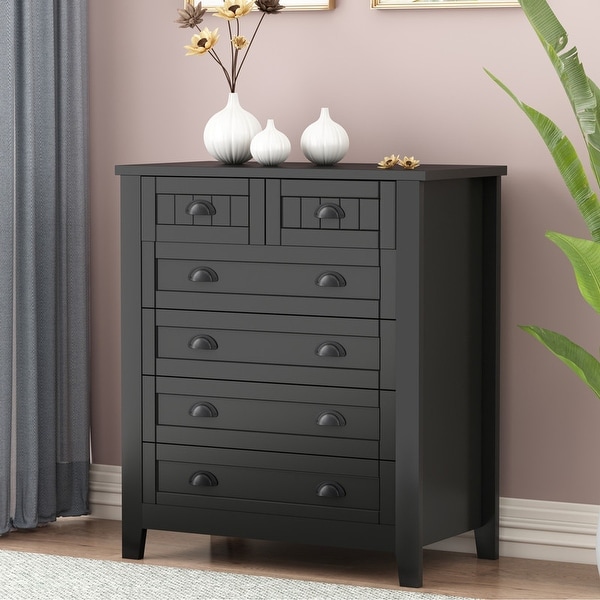 Black 6 Drawer Combo Chest of Drawers Bedroom Storage Cabinet - - 36966264