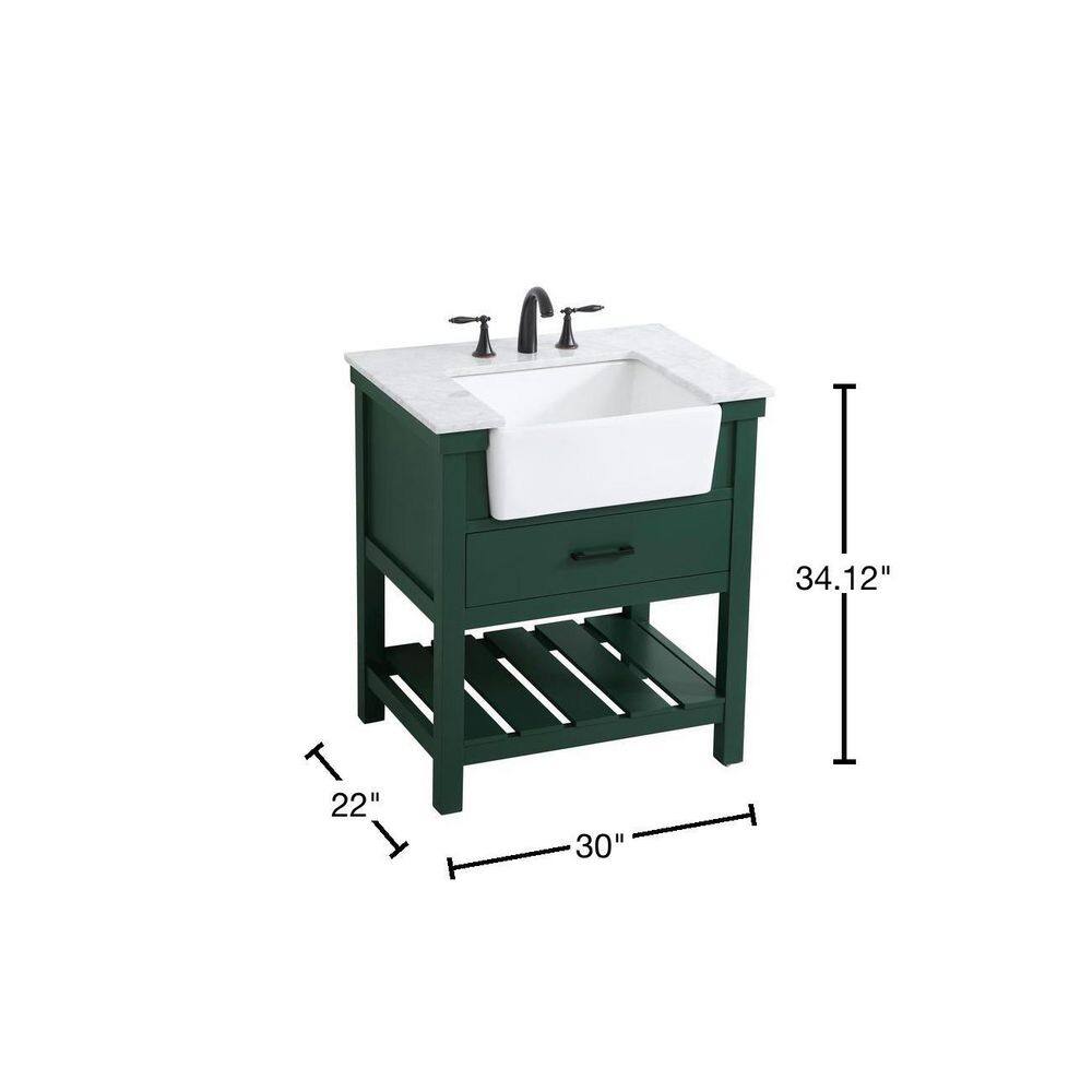 Timeless Home 22 in. W x 30 in. D x 34.125 in. H Bath Vanity in Green with Carrara White Marble Top TH120260GN