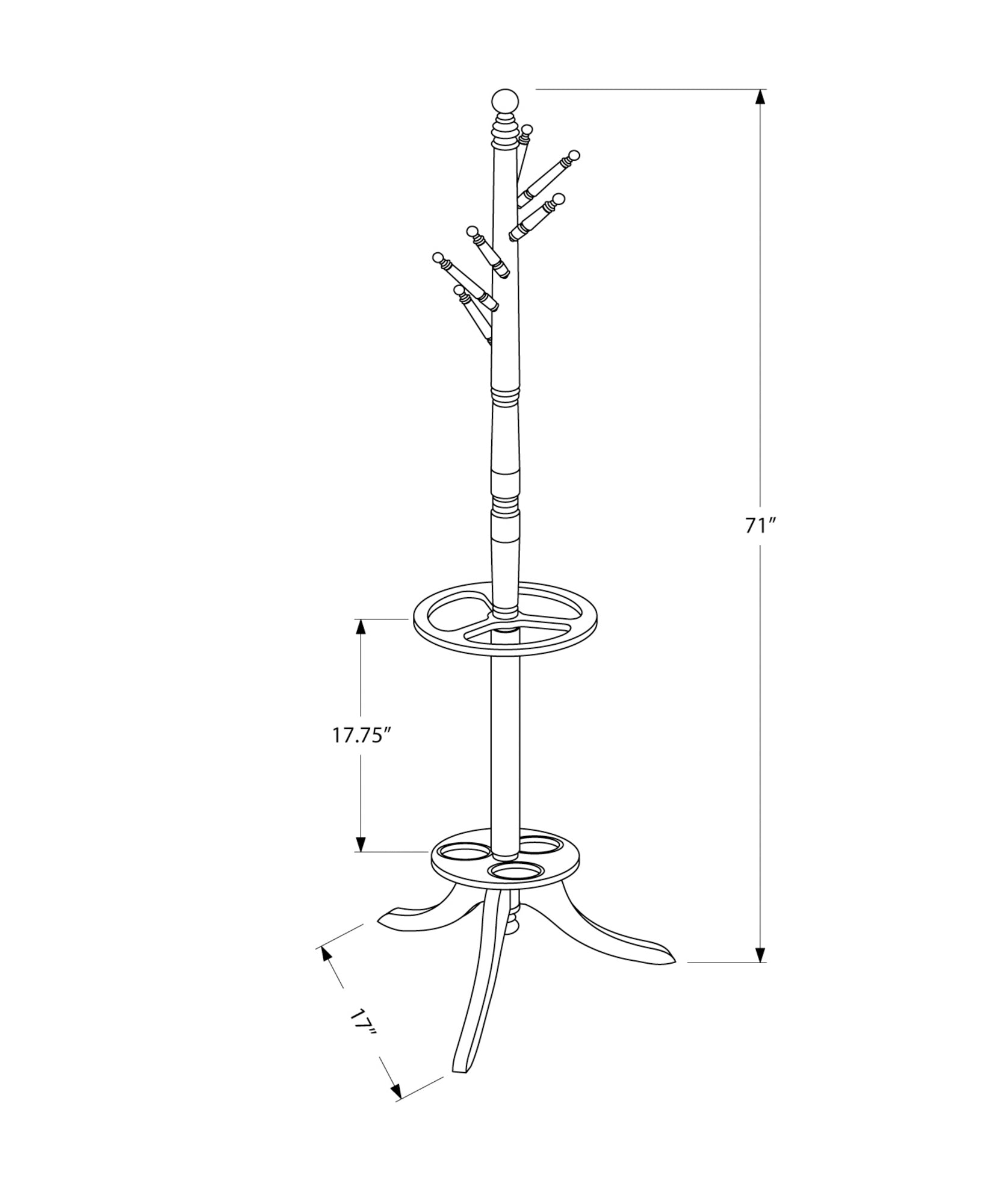 Monarch Specialties Coat Rack - 71H - Dark Cherry With An Umbrella Holder Coat Rack - 71H - Dark Cherry With An Umbrella Holder