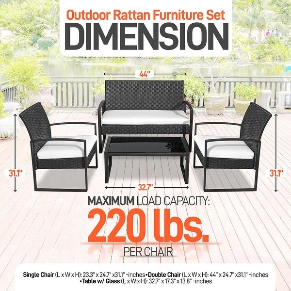 4 Pcs. Patio Outdoor Rattan Furniture Set-1 Double 2 Single Chairs， and 1 Table (Black) - Overstock - 37952154