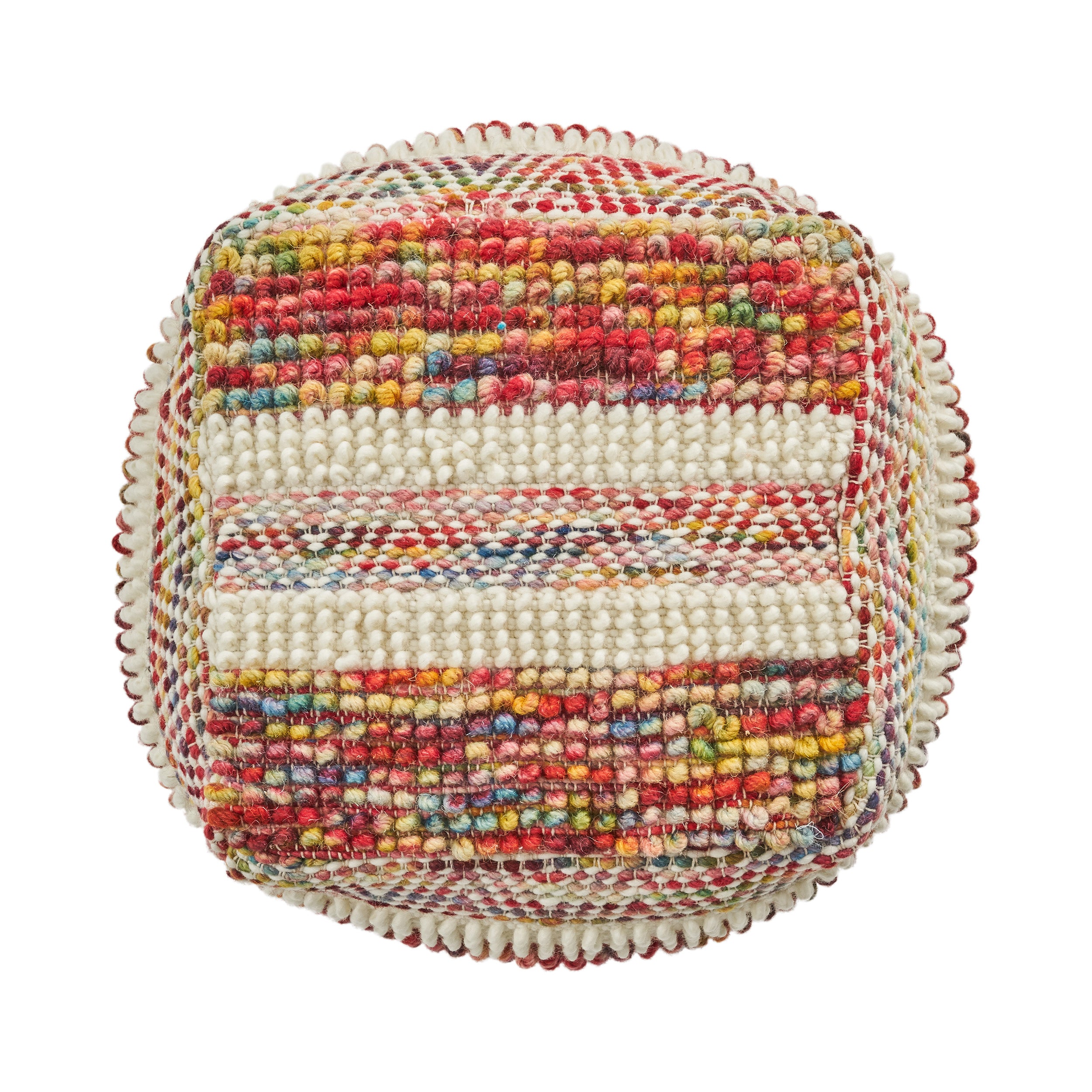 Trevin Boho Wool and Cotton Ottoman Pouf