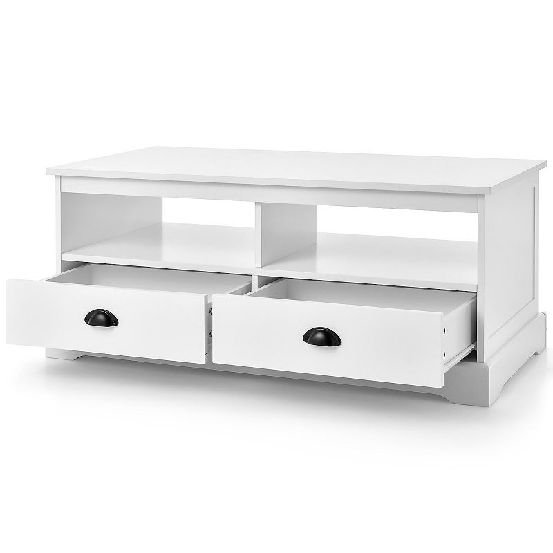 Modern Coffee Table with Drawers and Open Cubies-White