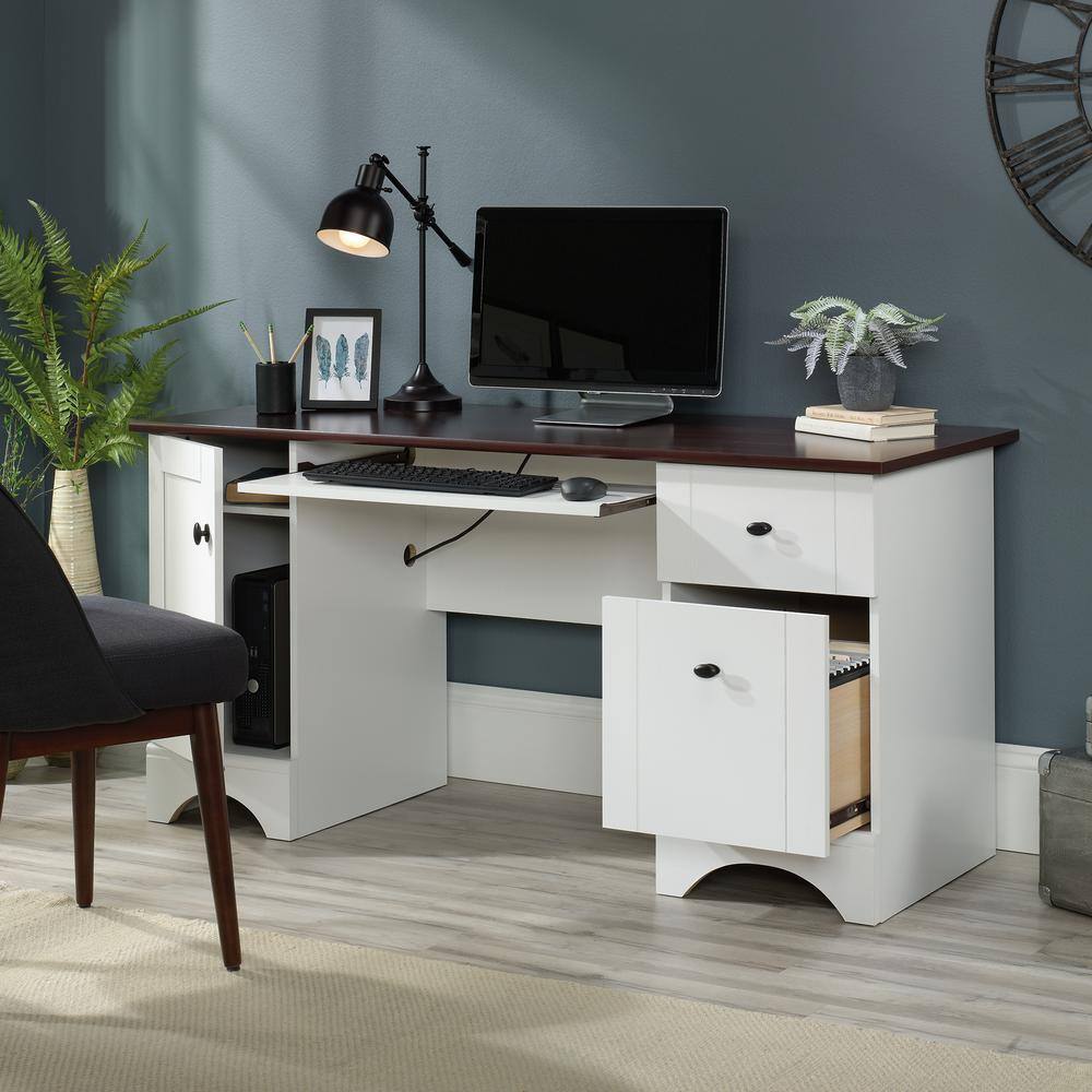 SAUDER 59.449 in. Rectangle Soft White Computer Desk with File Storage 429449