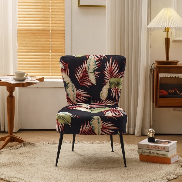 Fabric Tufted Accent Chair With Black Metal Legs