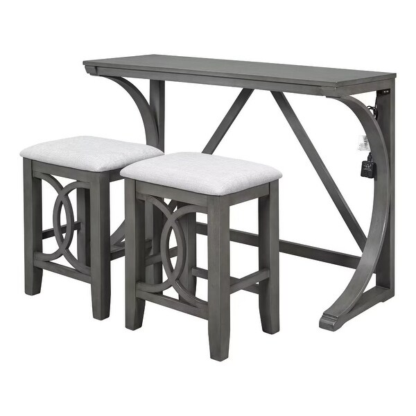 Counter Height Dining Table Set with USB Port and Upholstered Stools