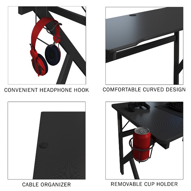 Lavish Home Gaming Computer Desk With Cup Holder Headphone Hanger Cable Management Black