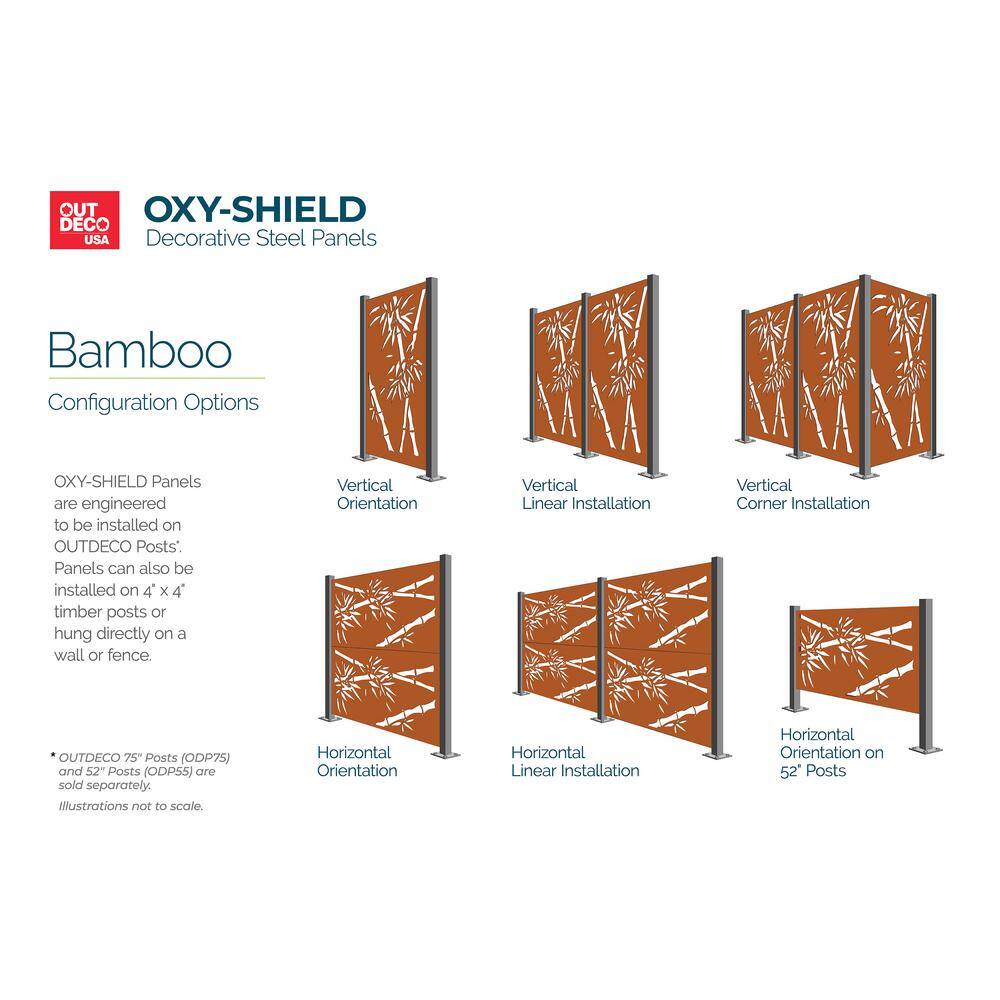 OUTDECO Bamboo 3 ft. x 6 ft. Oxy-Shield Corten Steel Decorative Screen Panel in Rust with 6 Screws OXY004