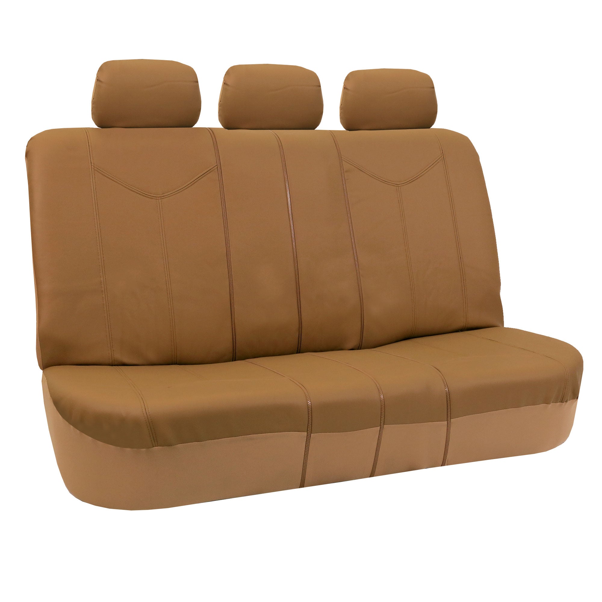 FH Group PU Leather Airbag Compatible Split Bench Seat Covers for Auto， Full set with Carpet Floor Mats， Beige