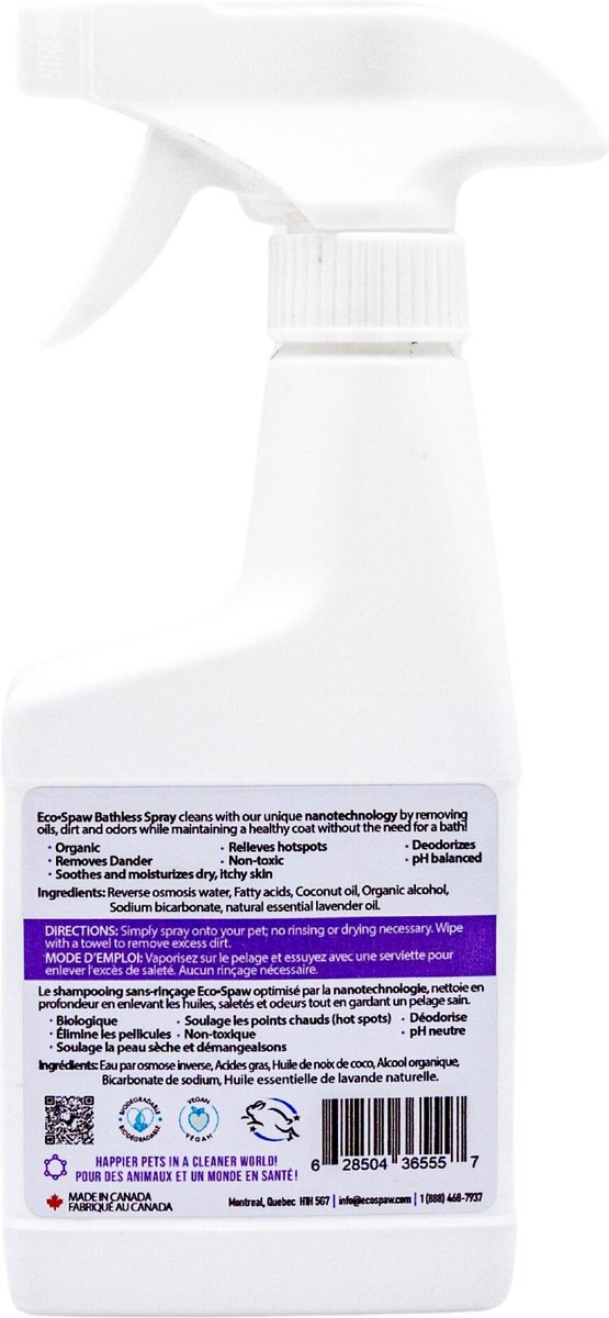 EcoSpaw Lavender Scented Dog Bathless Spray， 8-oz bottle