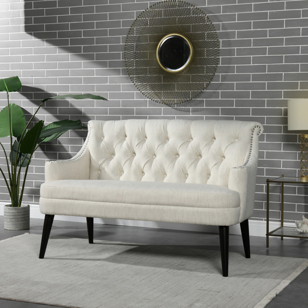 Stella Roll Arm Velvet Tufted Banquette Settee   Contemporary   Loveseats   by Jennifer Taylor Home  Houzz