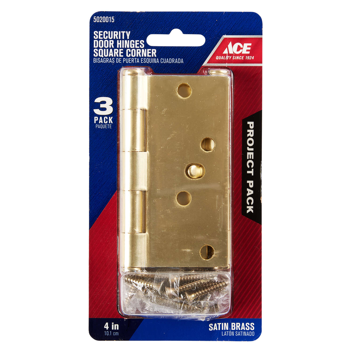 Ace 4 in. L Satin Brass Residential Door Hinge 3 pk