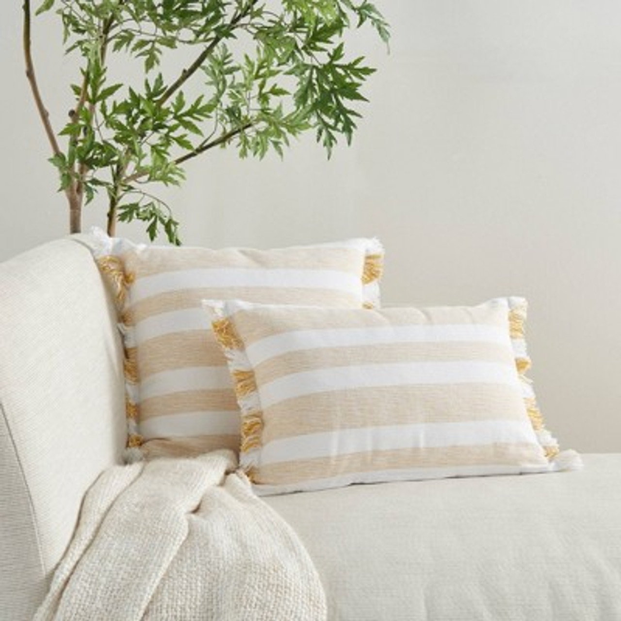 14x20 Life Styles Chambray Striped Lumbar Throw Pillow Yellow - Mina Victory