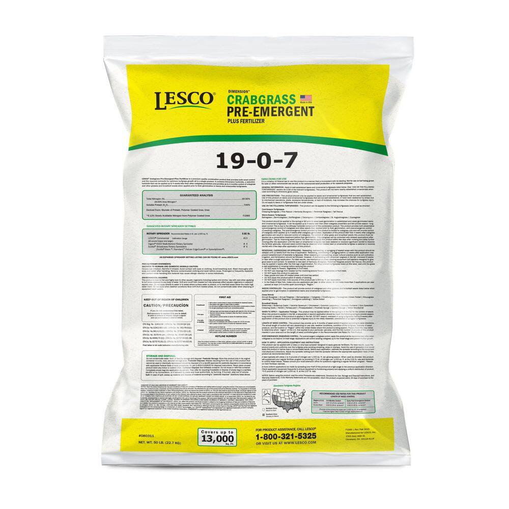 LESCO 50 lb. 19-0-7 Dimension Crabgrass Preventer Dry Lawn Fertilizer 080311