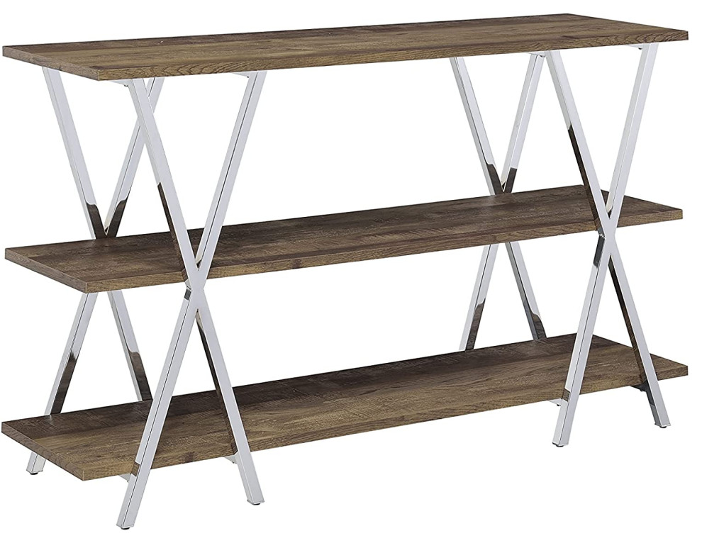 Industrial Console Table  Chrome X Shaped Legs With Dark Oak Top and Shelves   Transitional   Console Tables   by Decorn  Houzz