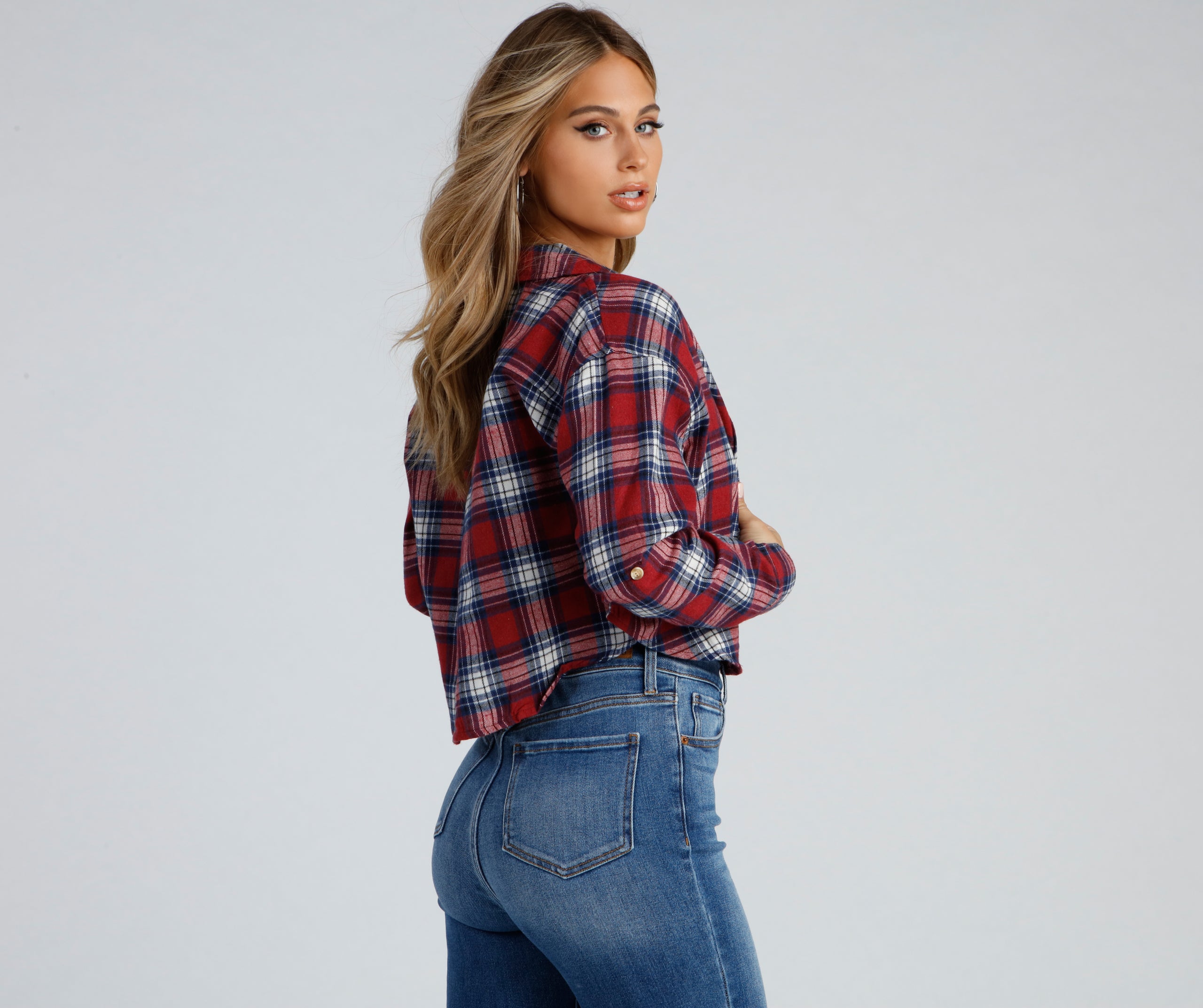 Taking Knit Easy Plaid Flannel Top