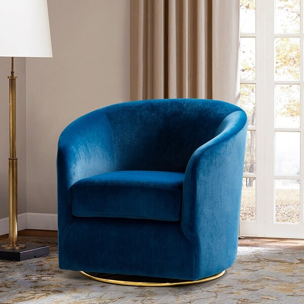 Eleuterio Modern Velvet Curved Swivel Accent Barrel Chair with Metal Base by HULALA HOME