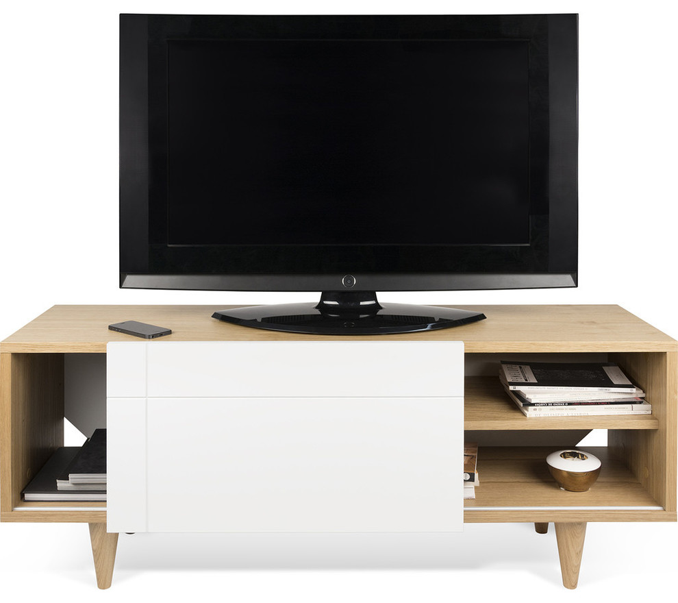 Tema Cruz TV Table Oak  ampWhite   Midcentury   Entertainment Centers And Tv Stands   by Sportique  Houzz