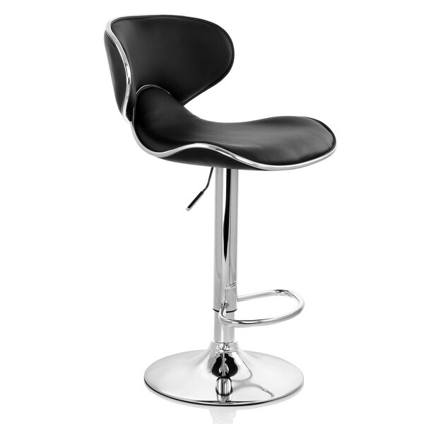 Elama Slim Faux Leather Modern Bar Stool Black Adjustable Swivel Base Set of 2