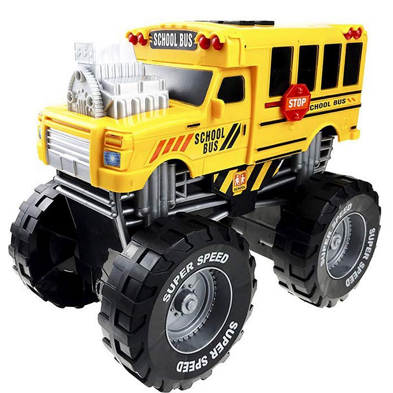 School Bus Monster Truck with Lights and Sounds Toy for Toddlers， Neutral and Girls Ages 3+