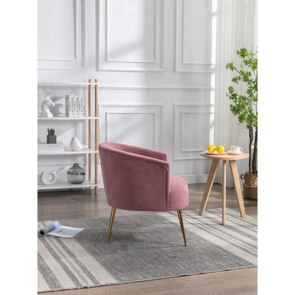 Velvet Accent Barrel Chair for Living Room Modern Bedroom Armchair with Golden Metal Legs  Leisure Accent Tub Chairs with Back