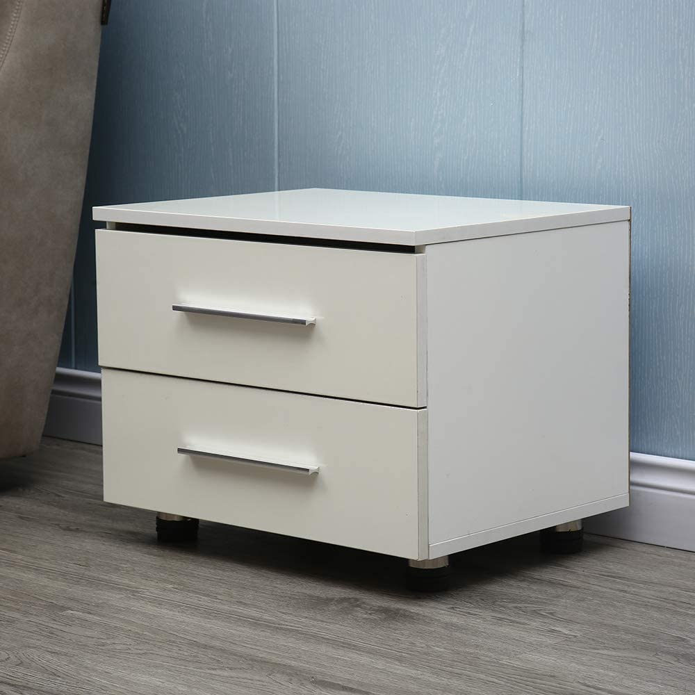 TFCFL 2 Layer End Bedside Table Modern LED Light Nightstand with Drawer Storage White