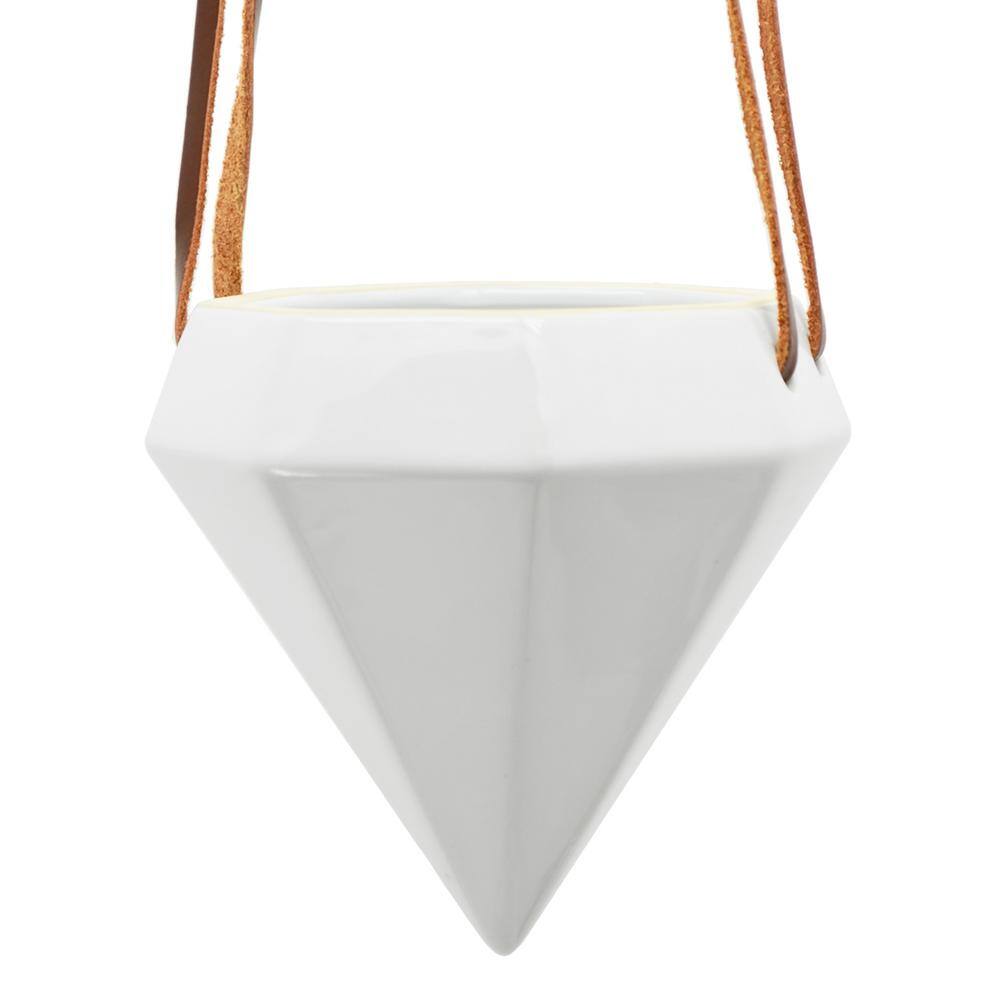 Arcadia Garden Products Diamond 4-12 in. x 4-12 in. Gloss White Ceramic Hanging Planter AP12W