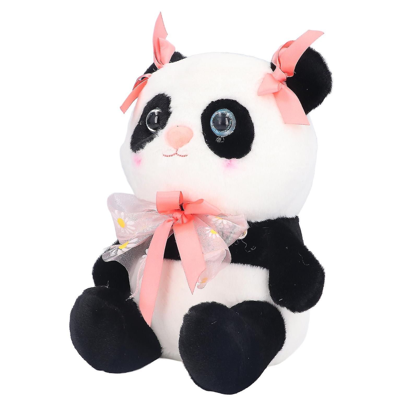 Panda Plush Toy 9.8 Inch Children Cartoon Panda Stuffed Doll with Bow Decoration Birthday Gift (Pink)