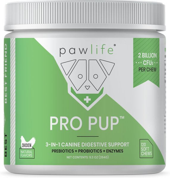 Pawlife Pro Pup 3-in-1 Canine Digestive Support Formula Chicken Flavor Soft Chews Dog Supplement， 120 count