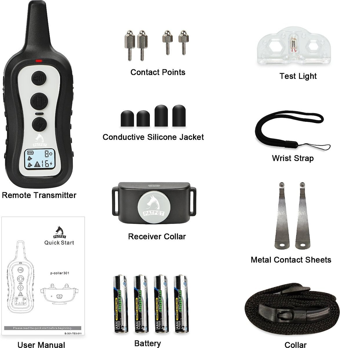 PATPET P301 1000ft Remote Dog Bark Control and Training Shock Collar