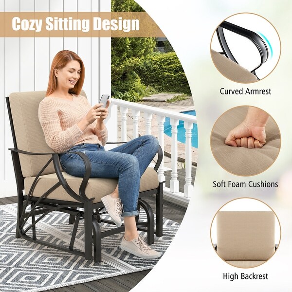 Costway Patio Rocking Chair with Cushion HeavyDuty Metal Frame Smooth