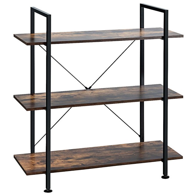 Costway 3 tier Bookshelf Industrial Bookcase Display Shelf Storage Rack Rustic Brown