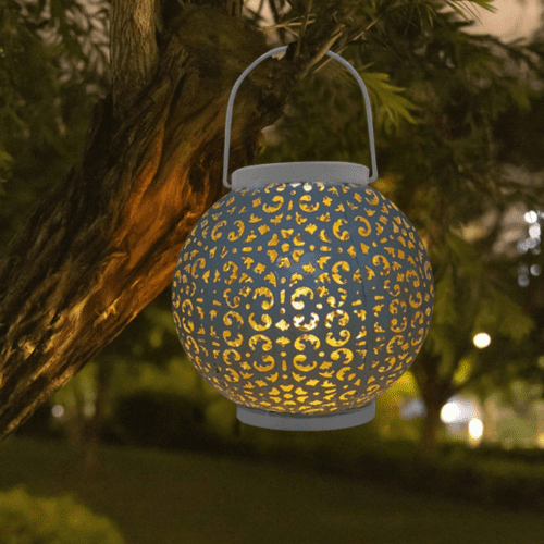 EpicGadget Garden Solar Lights Outdoor Metal LED Decorative Retro Lamp Teal Blue Large Hanging Lantern Fairy Lights for Patio， Courtyard， Balcony， Lawn， Pathway， Landscape， Yard