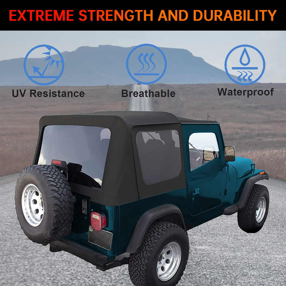 Kojem Replacement Soft Top for 87 88 89 90 91 92 93 94 95 Jeep Wrangler YJ Convertible Upper Door Skins W/Tinted Windows