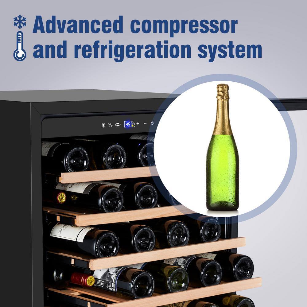 Tylza Single Zone 51-Bottles Built-in and Freestanding Wine Cooler with Childproof Lock in Stainless Steel TYWC150S